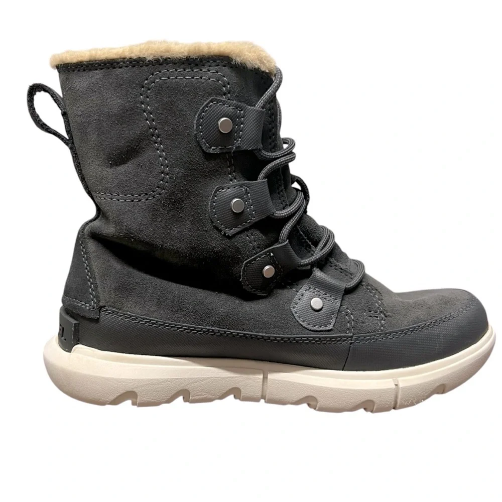 Sorel Explorer II Joan Faux Fur Waterproof Grill Fawn Boots Gray Womens Size 6.5